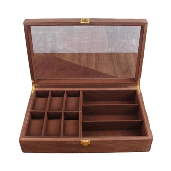 Vintage Wooden Watch Glasses Boxes Sunglasses Display Case Holder Jewelry Collection Storage Organizer With Glass Top