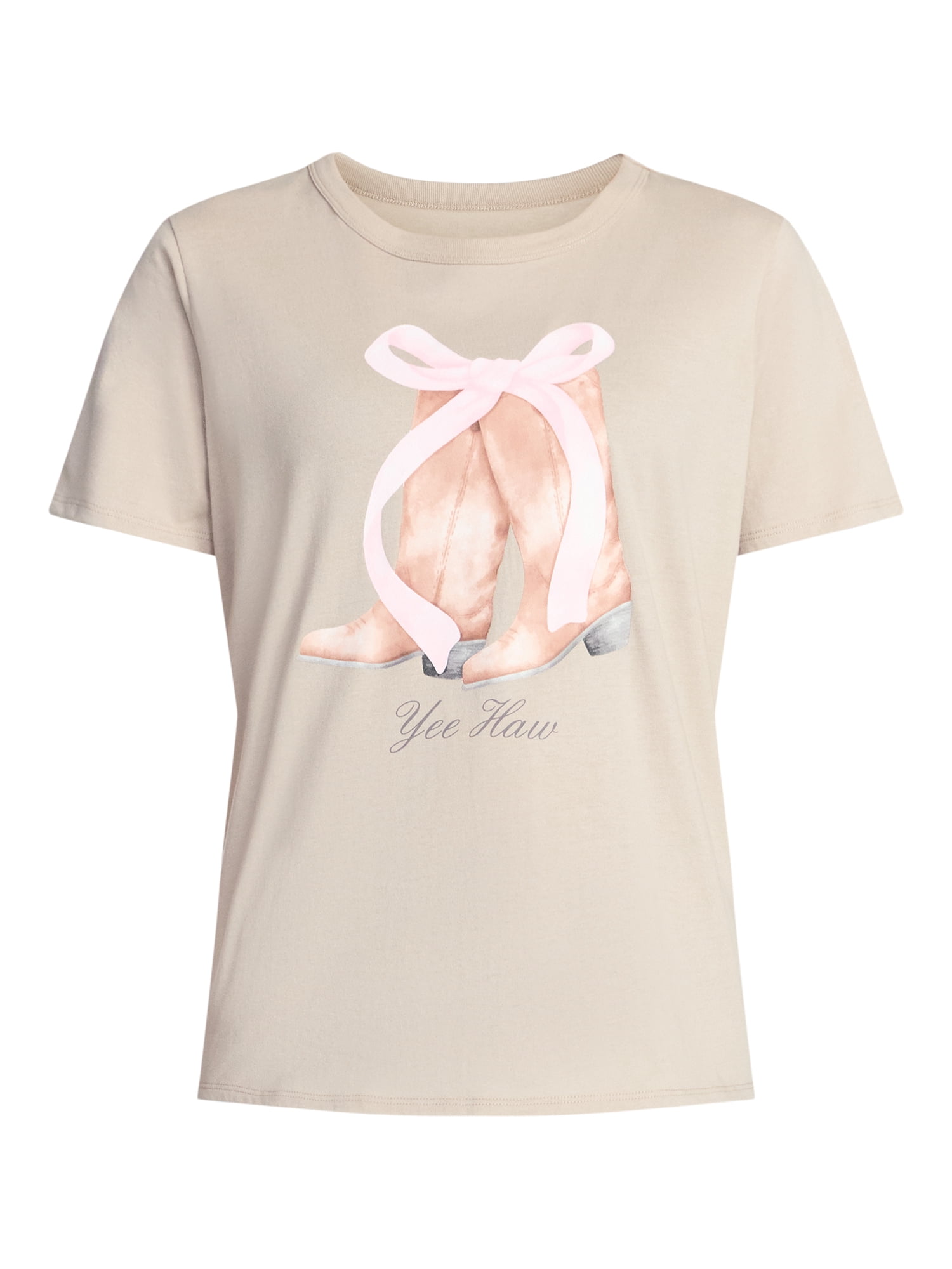 Yee Haw Boots Bow Women's Graphic Everyday Tee with Short Sleeves, Sizes XXS-XXL