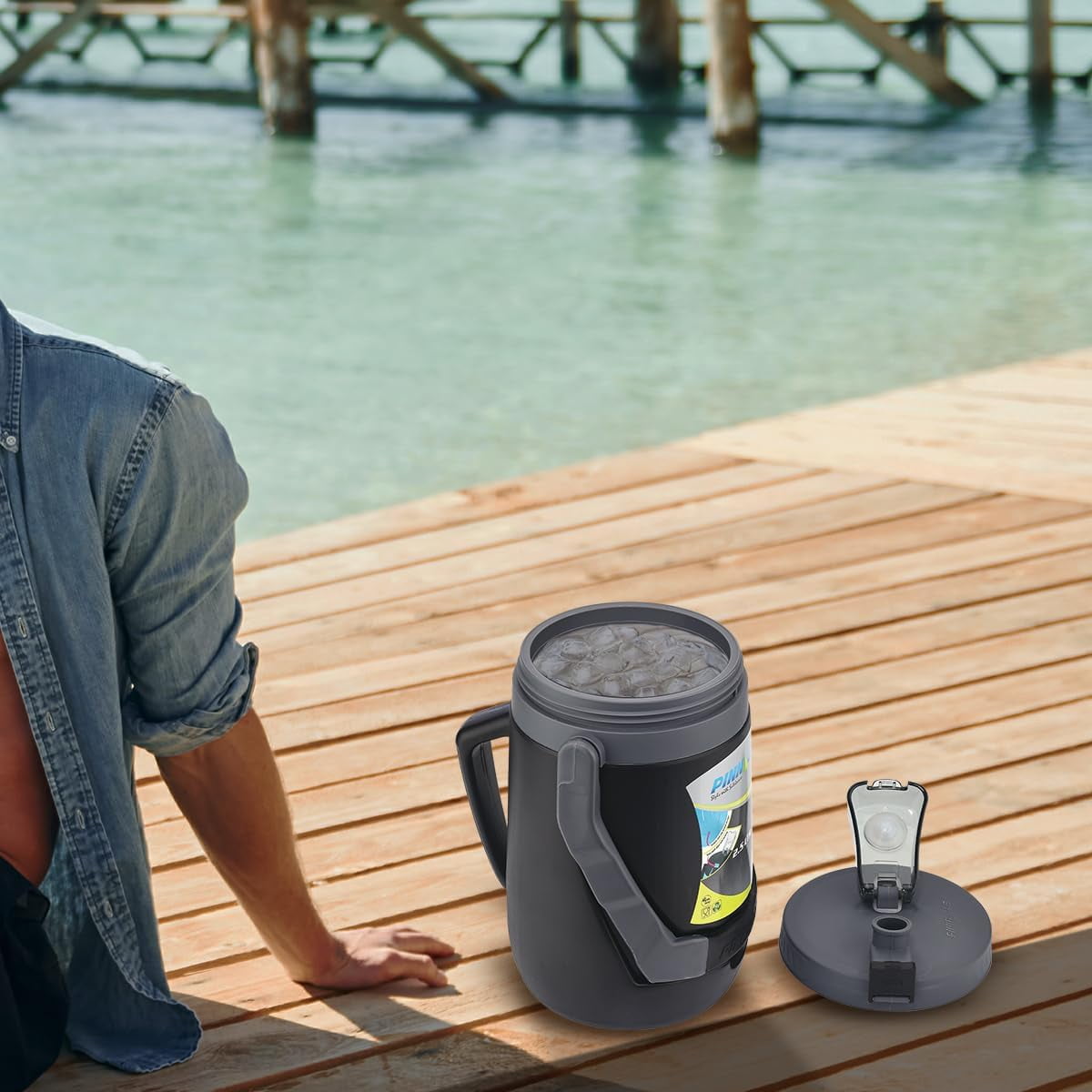 Pinnacle Thermoware Insulated Water Jug with Spout 85 Oz Large Water Bottle with Easy to Carry Handle - Black