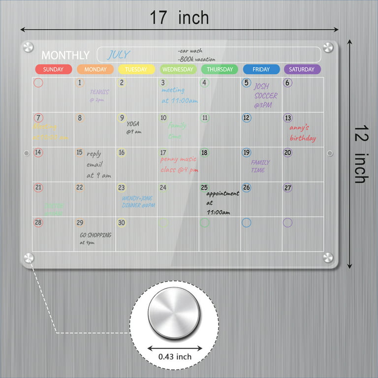 Magnetic Acrylic Calendar for Fridge 17x12 Clear Dry Erase Calendar Board  for Refrigerator Includes 4 Dry Erase Markers and Eraser