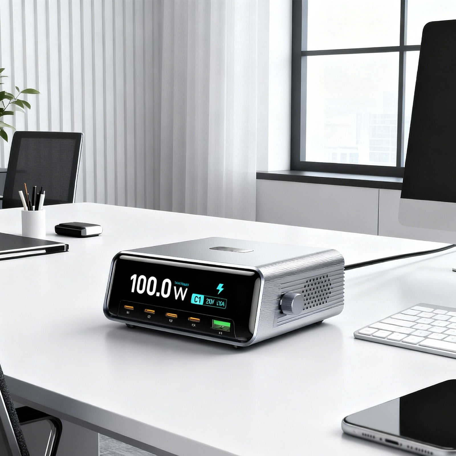Fast Charging Smart Display, 265W GaN Desktop Charging Station with LCD Display, USB-C Fast Charger for Laptop & Phone, Multi-Port Charger Hub with Smart Power Tracking