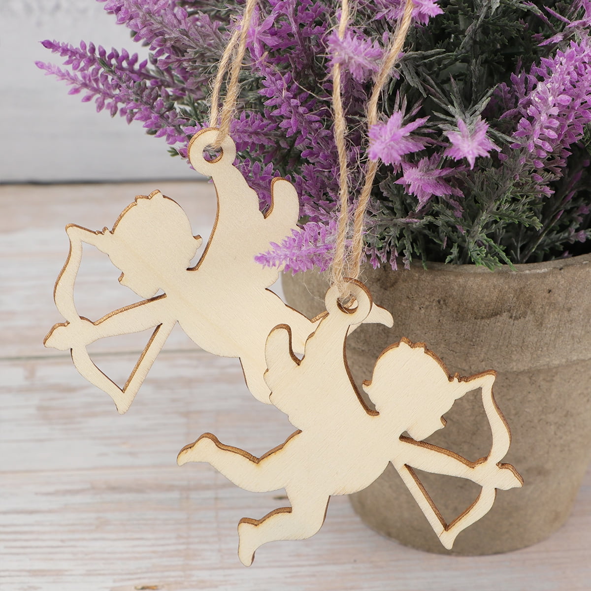 Details about   10PCS Cupid Shape Lovely Wooden Hanging Ornaments with Hemp Rope for Christmas 