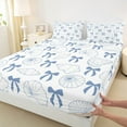 thumbnail image 3 of Manfei Cute Blue Bowknot Bed Sheets, Cartoon Seashell Starfish King Sheets, Teen Boy Girl Kid Sheet Set, Ultra Soft Home Decor, 4pcs, 3 of 7