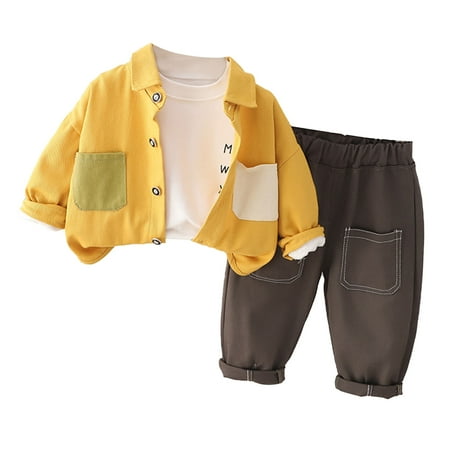 

Efsteb Toddler Girl Fall Outfits Clearance Fashion Infant Kids Toddler Baby Boys Fall Outfits Long Sleeve Coat Round Neck Tops Long Pants Casual 3Pcs Clothes Sets Yellow 12-24 Months