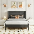 thumbnail image 2 of Amolife Queen Size Platform Bed Frame with Velvet Upholstered Wingback Headboard, No Box Spring Needed, Light Gray, 2 of 9