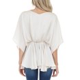 thumbnail image 4 of Tops de gasa con cuello en V, camisas con dobladillo con volantes y manga de murciélago de verano, blusa holgada para mujer, color Beige XL, 4 of 6