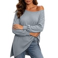 thumbnail image 5 of Long Sleeve Womens Tops Dqueduo Women's Casual Loose Long Sleeve Top With Wide Round Neck Slit Detail And Off Shoulder Option, 5 of 10