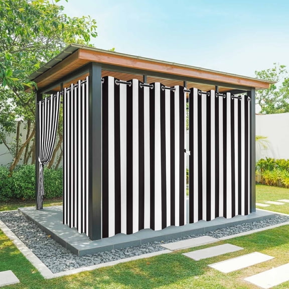 Simple Black White Stripes Outdoor Curtains for Patio Waterproof, Windproof Privacy Curtains with Weighted Bottom, Modern Stripes Outside Drapes for Picnic Garage Backyard Cabana 54"x95" 2 Panel