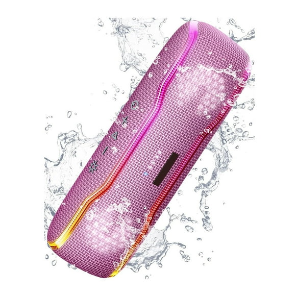 Graflsoa Wireless Bluetooth Speaker with IPX7 Waterproof, 25W Bass Boost, 24H Playtime, RGB LED Lights, 30m Range, Dual Pairing, Portable for Outdoor Activities (Pink)