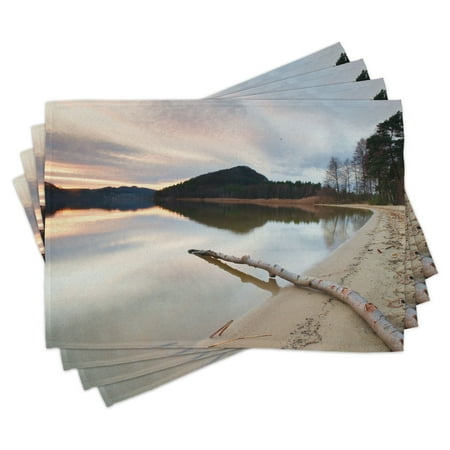

Driftwood Placemats Set of 4 Landscape of Lake Shoreline with the Dead Tree Trunk in the Water Digital Print Washable Fabric Place Mats for Dining Room Kitchen Table Decor Sand Brown by Ambesonne