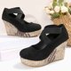 thumbnail image 5 of Sandalias de Cuña de las Mujeres Casuales Más Tamaño Redondo Del Dedo Del Pie Cerrado Del Dedo Del Pie, Correa Elástica Crisscross Confort Versátiles Zapatos de Verano, 5 of 9