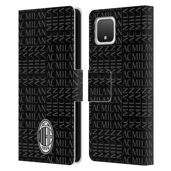 Head Case Designs Officially Licensed AC Milan Crest Patterns Black And Grey Leather Book Wallet Case Cover Compatible With Google Google Pixel 4