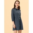 thumbnail image 2 of INSPIRE CHIC Robe-Chemise Mini Évasée pour Femmes à Manches 3/4 Boutonnée devant, 2 of 6