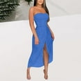 thumbnail image 4 of Ecqkame 2025 Women's Long Formal Dress Sexy Split Sleeveless Off Shoulder Solid Color Dresses Hollow Out Wrap Chest Flowy Dresses Blue S, 4 of 7