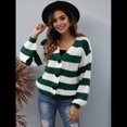 thumbnail image 4 of Cárdigan de Invierno A Rayas para Mujer, Larga, Botones, Frente Abierto, Punto Grueso, Abrigo Extragrande. Verde Oscuro M, 4 of 9