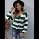 thumbnail image 4 of Cárdigan de Invierno A Rayas para Mujer, Larga, Botones, Frente Abierto, Punto Grueso, Abrigo Extragrande. Verde Oscuro M, 4 of 9