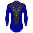 thumbnail image 3 of Linjinx Men's Jazz Latin Dance Leotard Shiny Rhinestones Long Sleeve Figure Skating Performance Blue M, 3 of 7