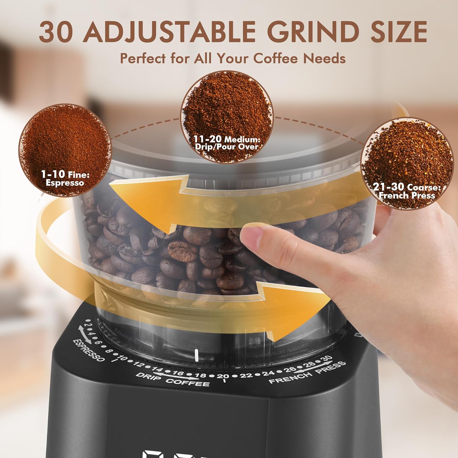 Electric Burr Coffee Grinder with 30 Settings Touchscreen for 2-12 Cups