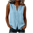thumbnail image 4 of cocolona Summer Linen Tank Tops for Women Crew Neck Sleeveless Button Shirts Trendy Casual Solid Color Blouses, 4 of 5