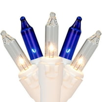 Set of 35 Blue & Clear Mini Christmas Lights 2.5" Spacing - White Wire