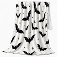 thumbnail image 2 of Black Bats with Crescent Moons on White, Spooky Graphic Style for Halloween Lovers, Night Bat Pattern and Halloween Gift, Cozy Flannel Blanket for Family Room and Playroom, Home Decor, 2 of 8