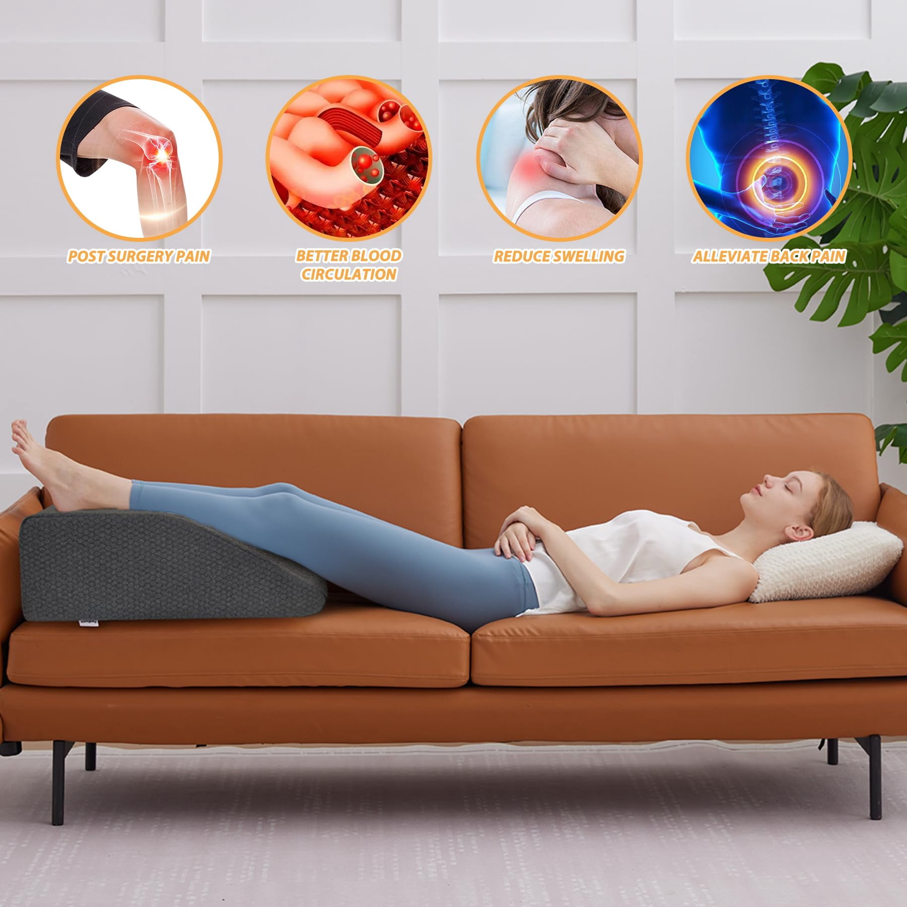 Leg Elevation Pillows  For Sleeping Gel Memory Foam Top Wedge Pillow Wedges After - Removable Cover (8 Inch Black)