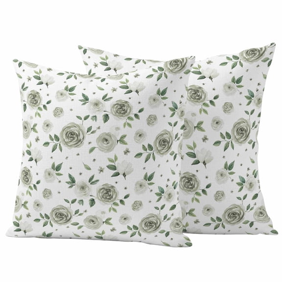 Outdoor Waterproof Pillow Covers Summer Green Rose Flower Leaves Decorative Throw Pillow Protectors,Pillowcase Cushion Cases for Patio Sofa Garden Couch,16x16in,Pack of 2