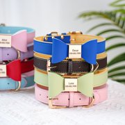 Pet Artist XS-XL Cute Bowtie Personalized Dog Collar PU Leather Custom Pet Puppy Name Number Engraved
