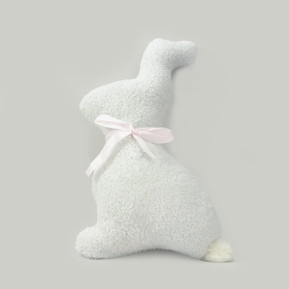 Happy Easter Bunny Shaped Throw Pillow, Plush Boucle Jumping Rabbit Cushion Sherpa Easter Decorative Pillow for Couch Living Room Bed