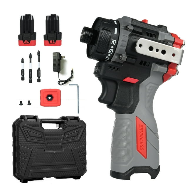 Tournevis Électrique, Tournevis avec Marteau de Couple 45nm 16.8v Bois Pvc Abs 2 Vitesses Réglables 2 Kit d'Outils Lithium avec Marteau de Puissance