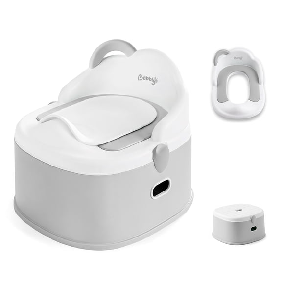 BEBBLY Bañito Entrenador Infantil con Almacenamiento Asiento Antiderrapante para Niños y Niñas de 6 Meses a 3 Años Fácil de Limpiar Ideal para Aprender a Ir al Baño (Gris)