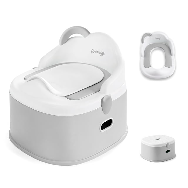 BEBBLY Bañito Entrenador Infantil con Almacenamiento Asiento Antiderrapante para Niños y Niñas de 6 Meses a 3 Años Fácil de Limpiar Ideal para Aprender a Ir al Baño (Gris)