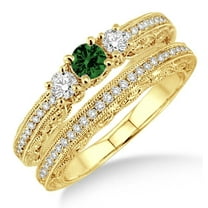 6mm Round Cut 2.5 Carat Moissanite Diamond Engagement Ring Antique Milgrain Bridal Set on 10k Yellow Gold