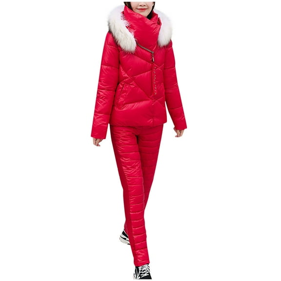 Womens Ski Suit Clearance 2024 Women's Fashion Winter Keep Warm Ski Suit Loose Coat Trousers Keep Warm Hooded Jacket