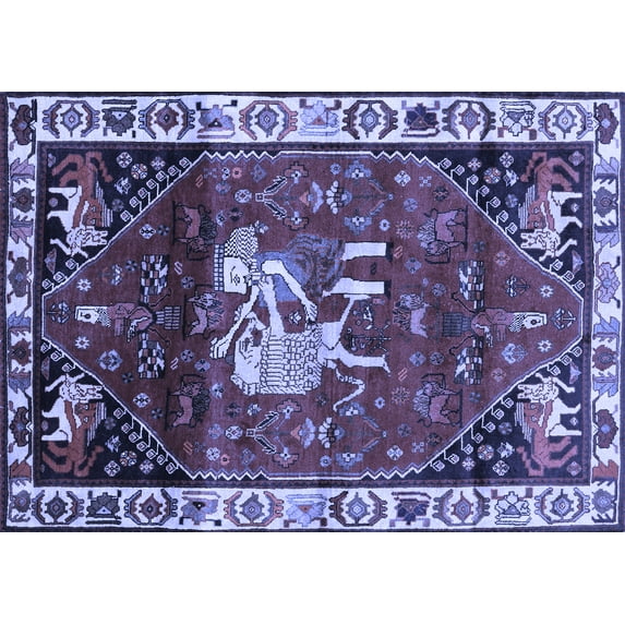 Ahgly Company Indoor Rectangle Animal Blue Traditional Area Rugs, 2' x 4'