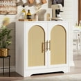 thumbnail image 3 of Sideboard Buffet Cabinet - Credenza Storage with 2 Rattan Doors and Shelves, Modern Console Table Accent Coffee Bar Cabinet for Living Room, Kitchen, Hallway, Dining Room, Entryway, White, 3 of 7