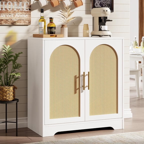 M optimized Modern Sideboard Buffet Storage Cabinet with 2 Rattan Doors, Console Table Accent Coffee Bar Cabinet for Living Room, Kitchen, Hallway, Dining Room, Entryway