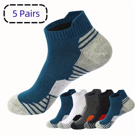 5 Pairs of Premium Mens Cotton Short Socks - Breathable, Moisture-Wicking, Soft, and Comfortable for Summer Casual Wear - EU38-45, Low-Cut Ankle Design, Ideal for Sports and Daily Activities