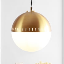 JONATHAN Y Remy 15.75" Adjustable Iron/Glass Art Deco Mid-Century Globe LED Pendant, Brass Gold