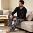 thumbnail image 5 of VV AVEORS Mens Pajama Set Pjs Christmas Plaid Sleepwear Cotton Lightweight Long Sleeve Pjs Soft Comfy Sleep Set With Pocket Black S, 5 of 8