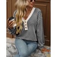 thumbnail image 2 of Women's Casual Loose V-Neck Striped Button Black Pullover Sweatshirt,Spring/Autumn/Winter,S-2XL, 2 of 6