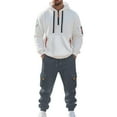 thumbnail image 2 of MLQIDK Mens 2 Piece Set Big and Tall Workout Gym Fleece Hoodie and Cargo Sweatpants Athletic Track Suits Winter Sport Sweatsuits Jogging Sweat Suits Lounge Outfit Saffron L, 2 of 4