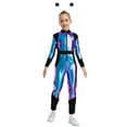 thumbnail image 4 of iiniim Girls Dance Outfit Metallic Long Sleeve Zip Neck Jumpsuit with Hair Hoop Blue Black 8, 4 of 7
