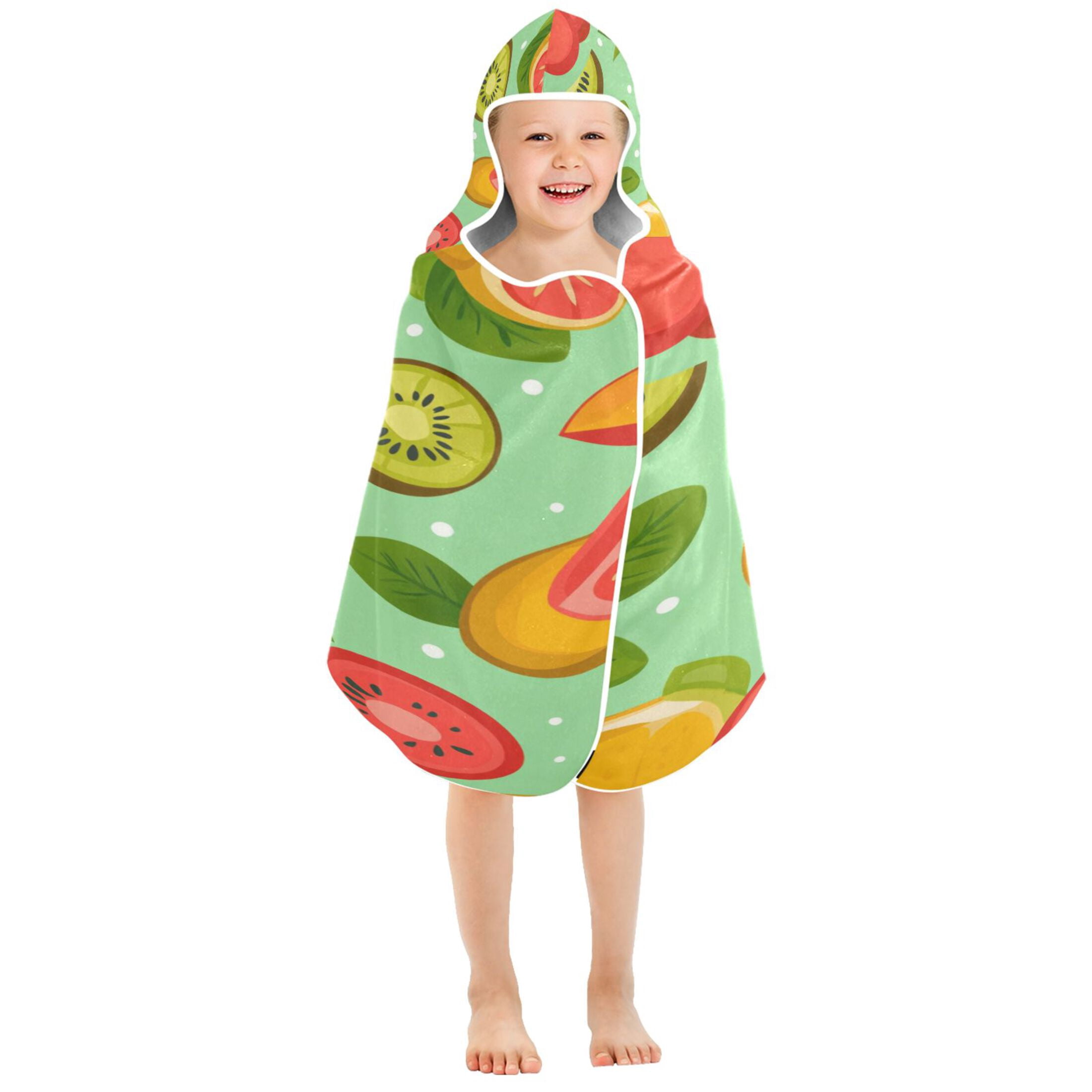Fruity Pattern 50x23.5" Baby Hooded Bath Towel Poncho, Quick-Dry and Triangle Pocket, Kids' Essential