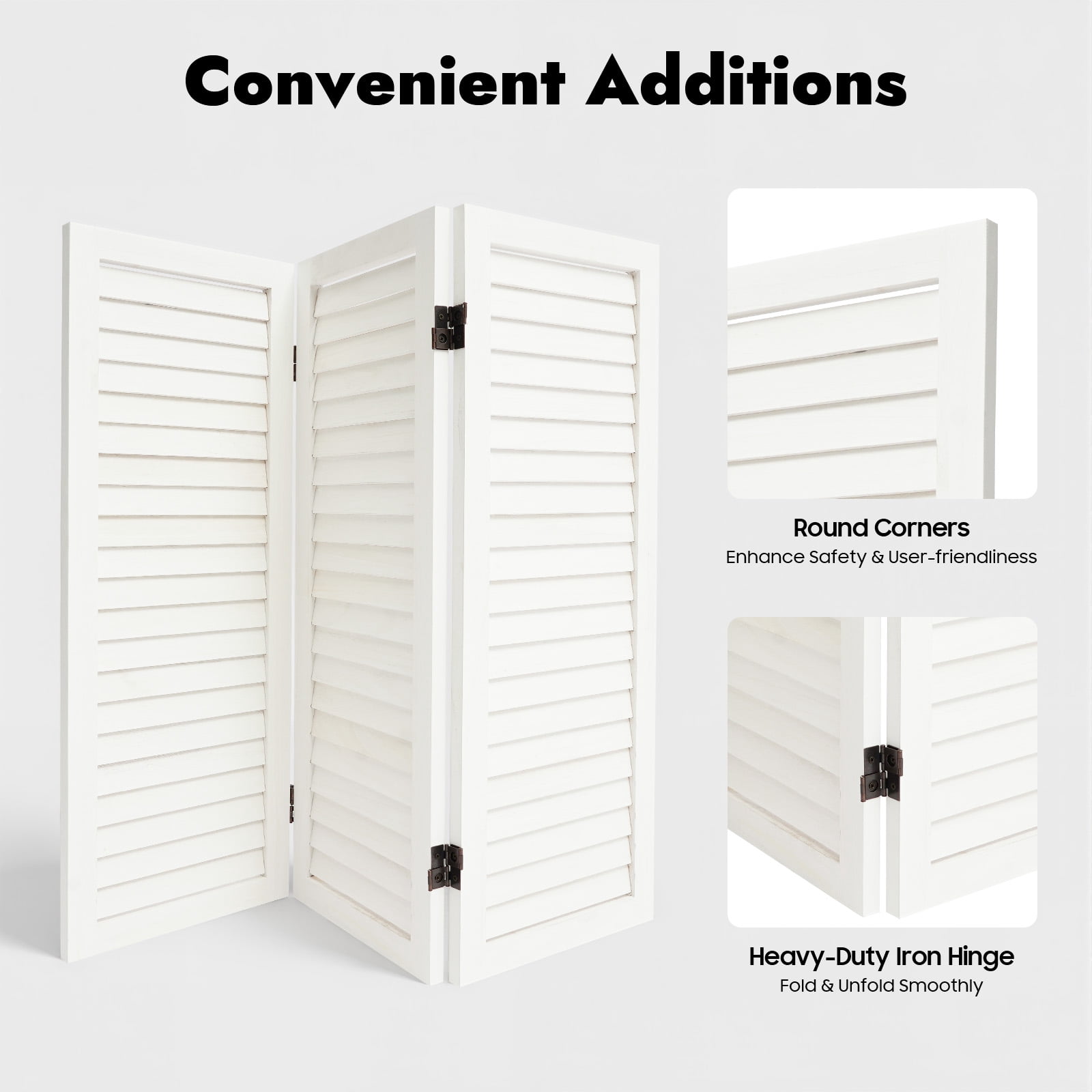 Wood Room Divider 3 Panel, Short Folding Privacy Screen 31.9in Tall, White Freestanding Room Partitions for Office, Bedroom, Home