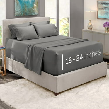 Extra Deep Pocket Queen Sheets Sets - Fits Mattress 18-24 Inches - 6 Piece Queen Size Sheets - Grey Sheets