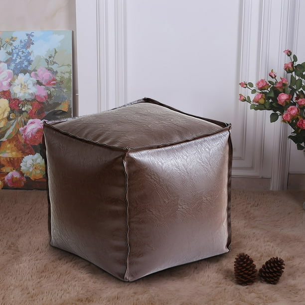 Puf Otomano de Piel Sintética Sin Relleno, 40 X 40 Cm, Impermeable, con Almacenamiento, para Uso En Interiores y Exteriores, con Reposapiés de Estilo Marroquí.