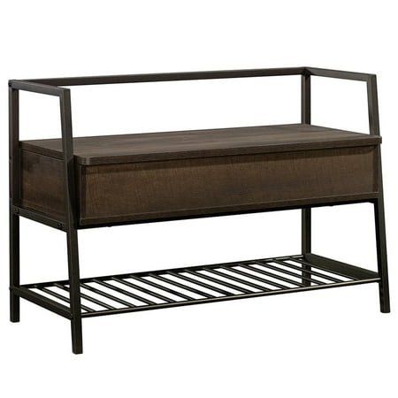 - Sauder North Avenue Shoe Storage Bench in Smoked Oak and Black