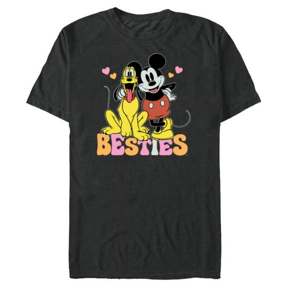 Disney Mickey Mouse Pluto Besties BFF Best Friends Valentine - Short Sleeve Blended T-Shirt for Adults - Customized-Dark Heather
