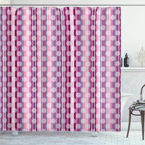 Purple Shower Curtain, Vertical Stripes Pattern in Pink and Purple